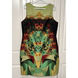 Julian Taylor Dress Green Floral Print Sleeveless Round Neck Multi-Color 14